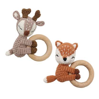 Baby Molar Teether with Crochet Fox and Elk