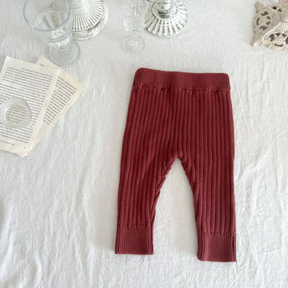 Baby wearing cozy cotton wool blend leggings.
