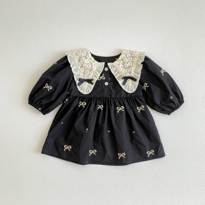 Elegant Doll Collar Baby Gown with Lace Details