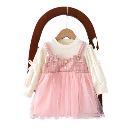 Girls' Spring and Autumn Trendy Princess Skirt Two-Piece Set