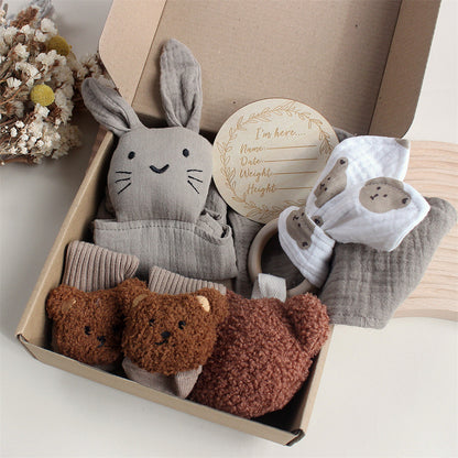 Newborn Essentials Gift Box with Towel, Socks, and Accessories