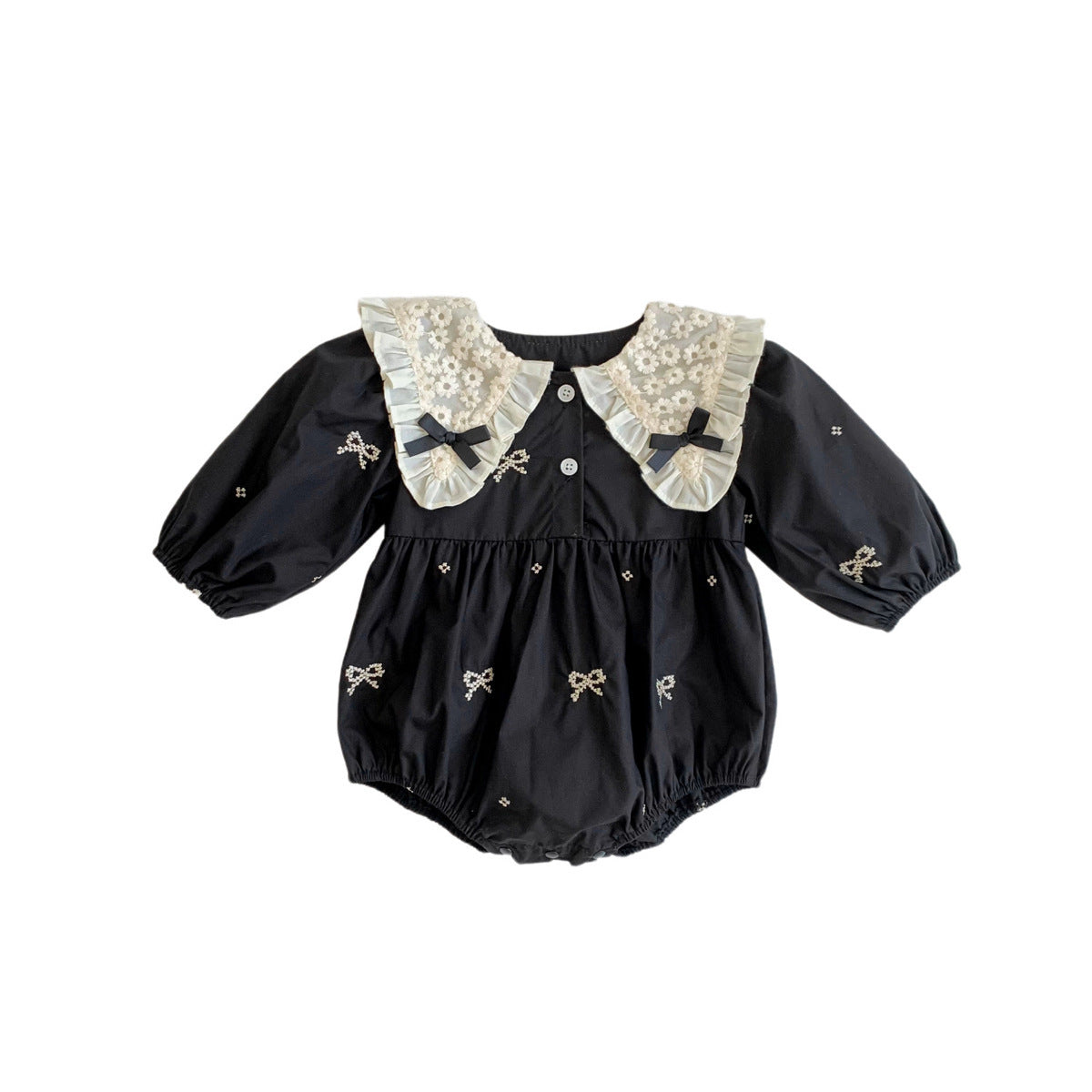 Elegant Doll Collar Baby Gown with Lace Details