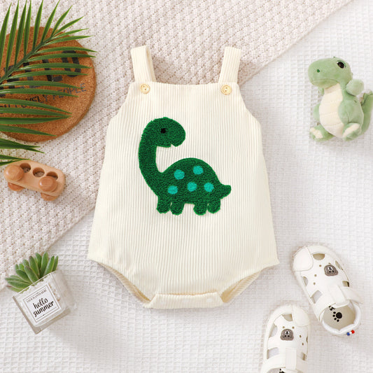 Baby Green Corduroy Turtle Towel Embroidery Sling Romper