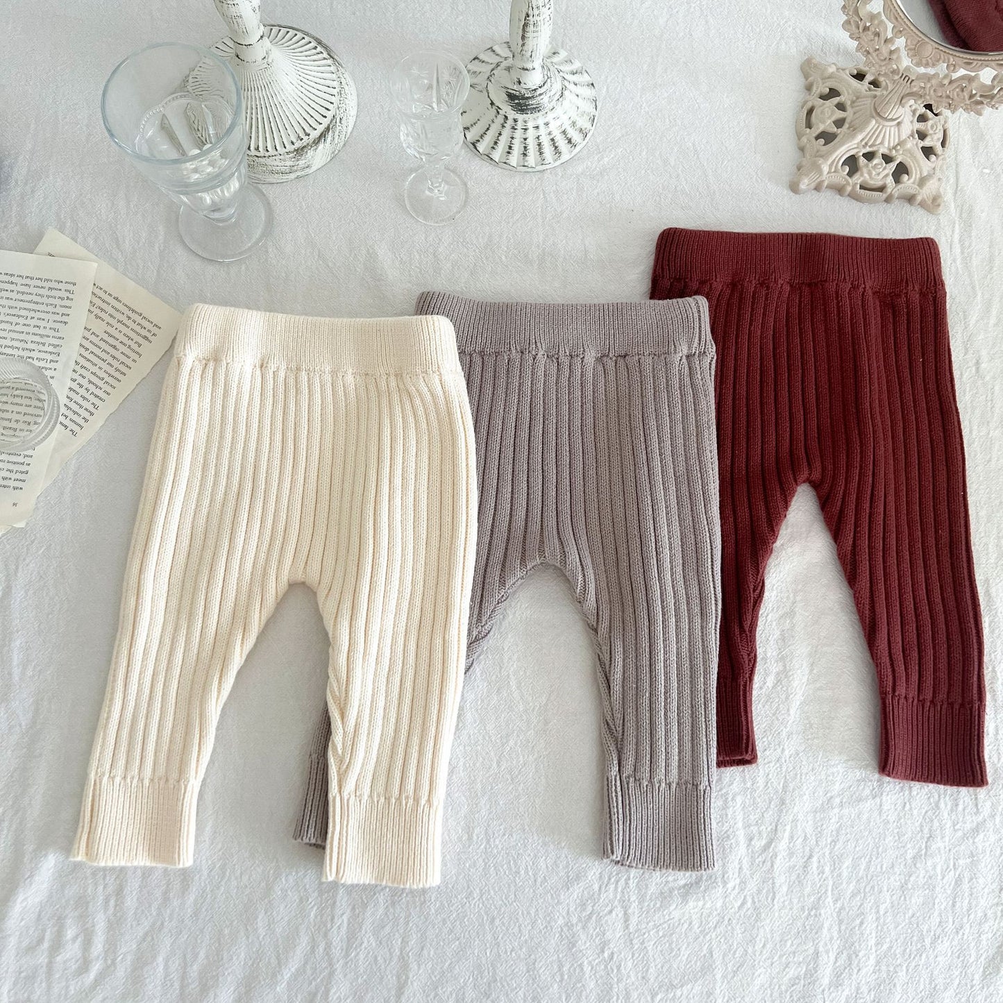 Baby knitted cotton wool leggings in soft, stretchy fabric.

