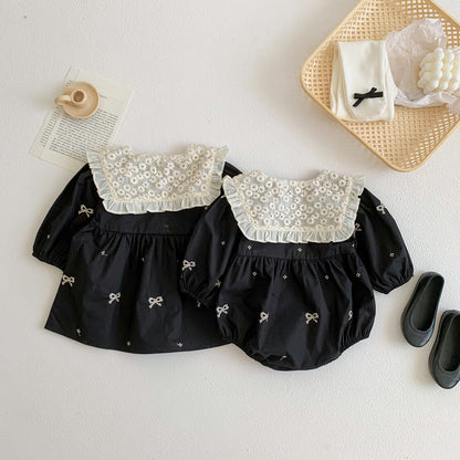 Elegant Doll Collar Baby Gown with Lace Details