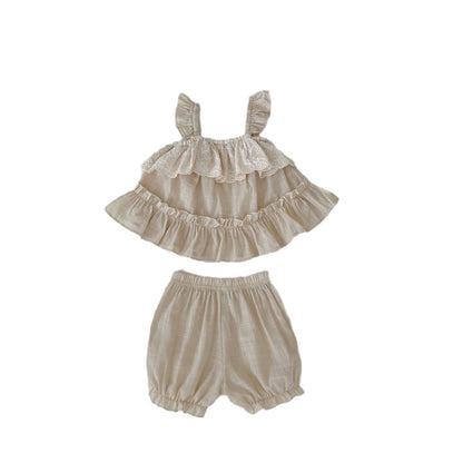 Baby Girl's Adorable Two-Piece Suspender Outfit