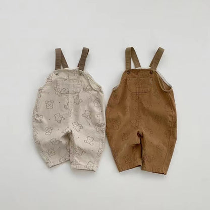 Unisex Baby Cartoon Corduroy Suspender Pants