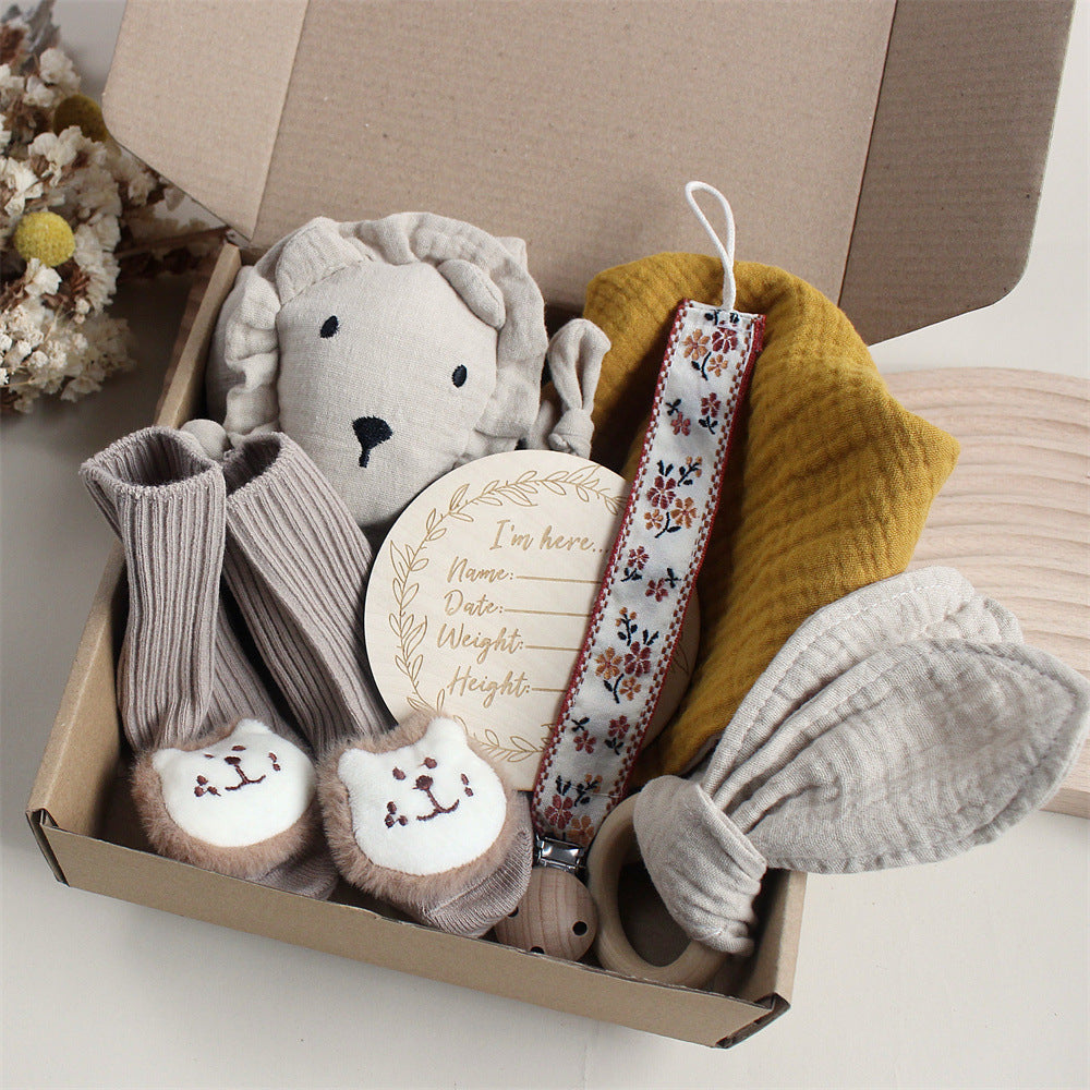 Newborn Essentials Gift Box with Towel, Socks, and Accessories