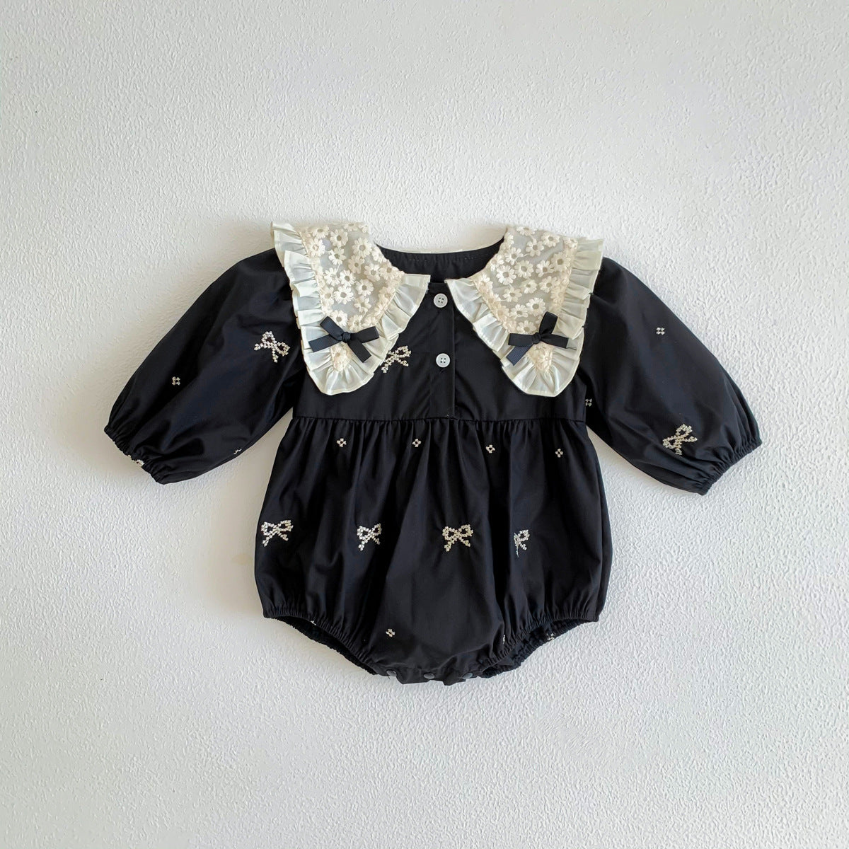 Elegant Doll Collar Baby Gown with Lace Details