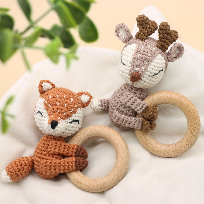 Baby Molar Teether with Crochet Fox and Elk