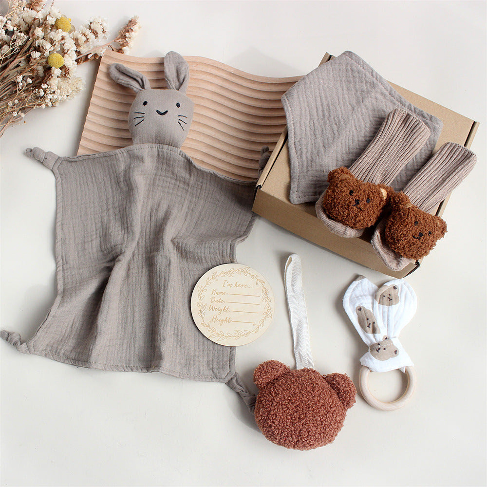 Newborn Essentials Gift Box with Towel, Socks, and Accessories