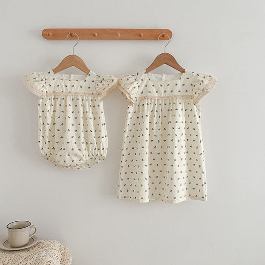 Summer New Arrival Baby Fruit Pattern Fly Sleeves Square Neck Onesies For Girls-0