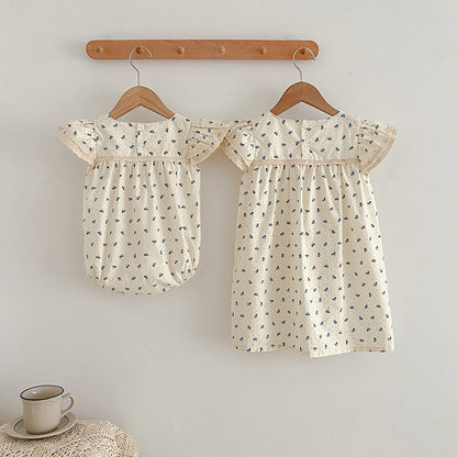 Summer New Arrival Baby Fruit Pattern Fly Sleeves Square Neck Onesies For Girls-3