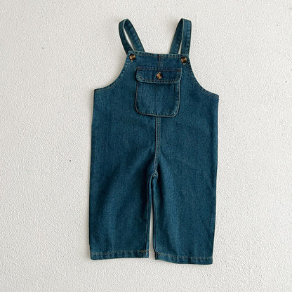 Hot Selling Summer Unisex Baby Denim Sleeveless Pocketed Overalls Romper And Strap Onesies-2